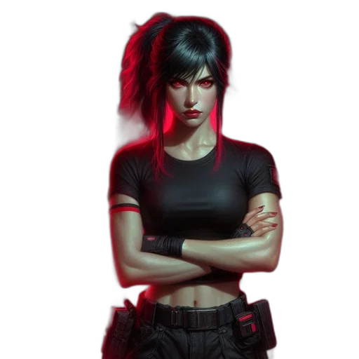 weapon, concept art, cyberpunk, pixel art, comic book art, neon lights, red, dark transparent PNG cut-out