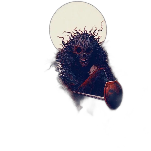 mask, creature, hair, staff, 3d render, photorealistic, concept art, fantasy art transparent PNG cut-out