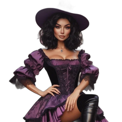 dress, hat, fantasy art, concept art, photorealistic, pixel art, dark, woman transparent PNG cut-out