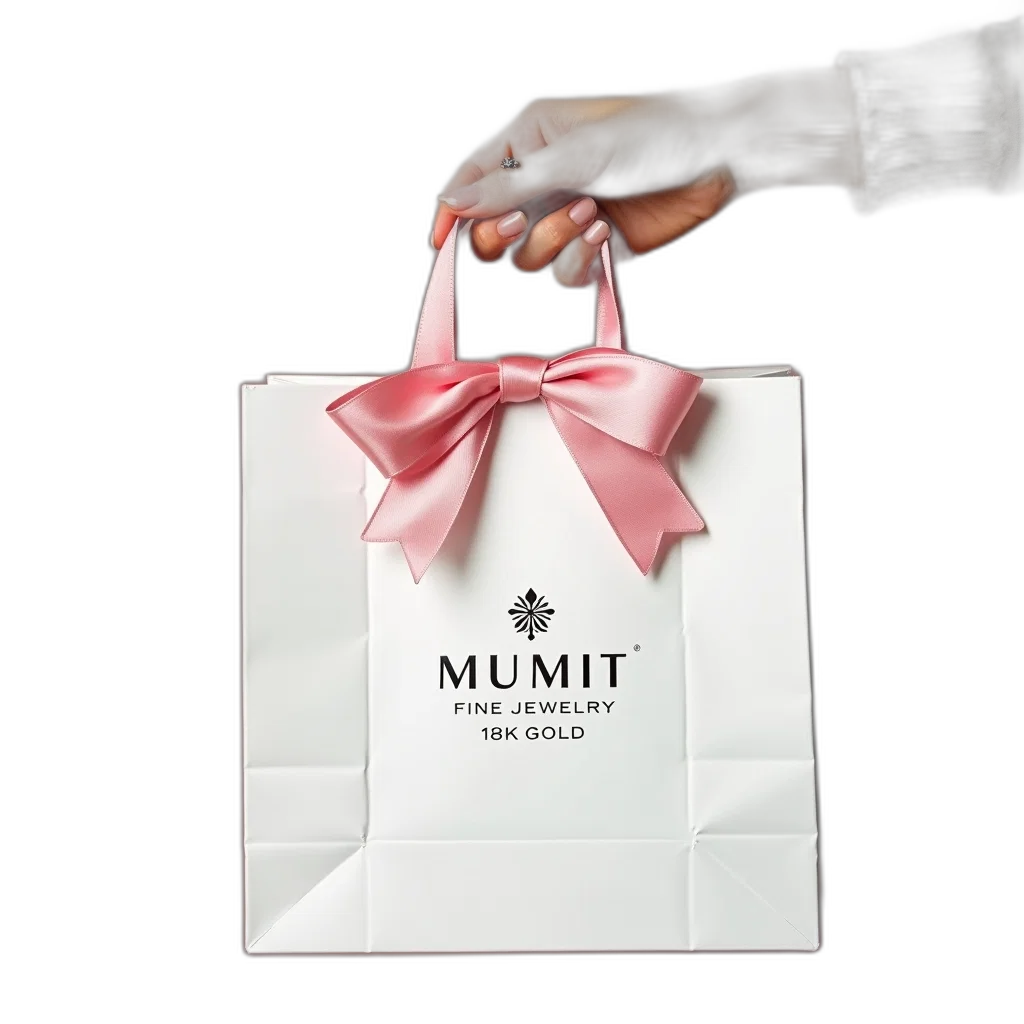 hand, holding, white, shopping, bag, pink, ribbon, tied transparent PNG cut-out