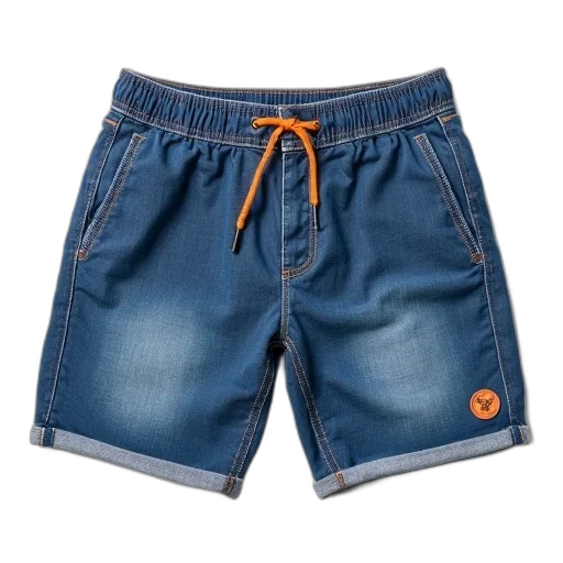 pair, blue, denim, shorts, drawstring, waistband, small, logo transparent PNG cut-out