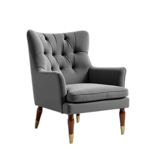 furniture, crown, 3d render, modern, grey, fabric, armchair, tufted transparent PNG cut-out