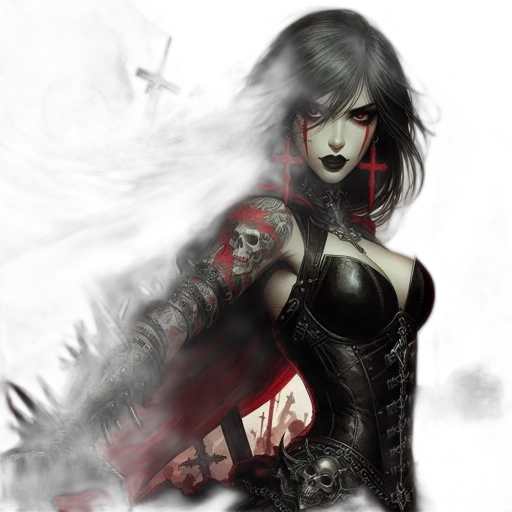 fantasy art, comic book art, concept art, cyberpunk, fire, red, dark, monochrome transparent PNG cut-out