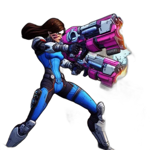 weapon, robot, jacket, concept art, pixel art, comic book art, 3d render, blue transparent PNG cut-out