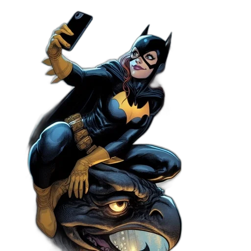 comic book art, concept art, female, superhero, black, costume, yellow, bat transparent PNG cut-out