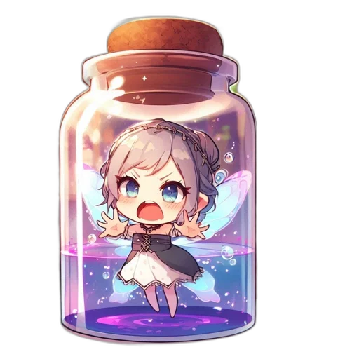 bottle, dress, creature, weapon, anime, pixel art, concept art, vaporwave transparent PNG cut-out