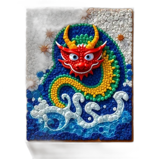 dragon, mask, creature, photorealistic, underwater, colorful, mosaic, artwork transparent PNG cut-out