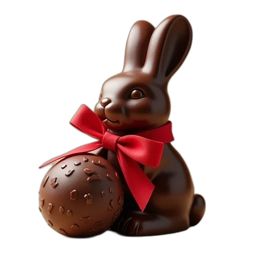 food, photorealistic, 3d render, chocolate, bunny, form, red, bow transparent PNG cut-out