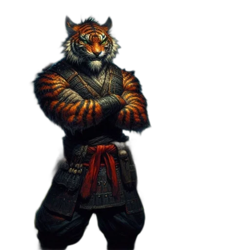 animal, staff, sword, concept art, fantasy art, pixel art, 3d render, tiger transparent PNG cut-out