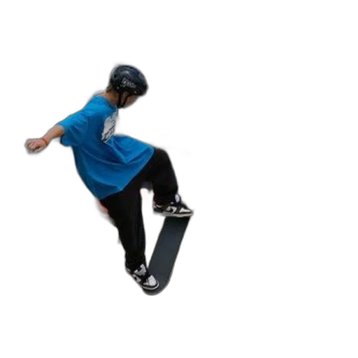 shoes, staff, 3d render, photorealistic, skateboarder, blue, shirt, performs transparent PNG cut-out