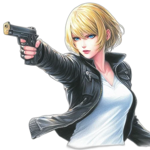 weapon, jacket, concept art, comic book art, anime, photorealistic, animated, figure transparent PNG cut-out