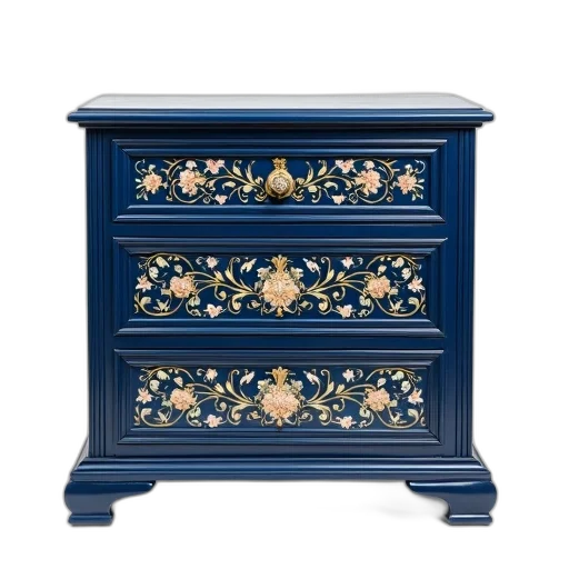 furniture, crown, blue, chest, drawers, three, each, adorned transparent PNG cut-out