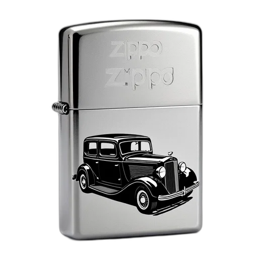 car, photorealistic, 3d render, silver, zippo, lighter, black, white transparent PNG cut-out