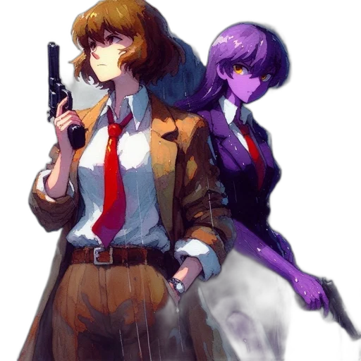 weapon, staff, jacket, concept art, cyberpunk, anime, pixel art, neon lights transparent PNG cut-out