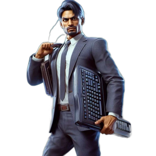 jacket, weapon, staff, concept art, cyberpunk, 3d render, pixel art, man transparent PNG cut-out