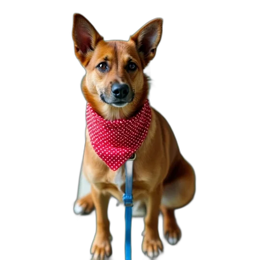 staff, animal, jewelry, photorealistic, 3d render, brown, dog, red transparent PNG cut-out