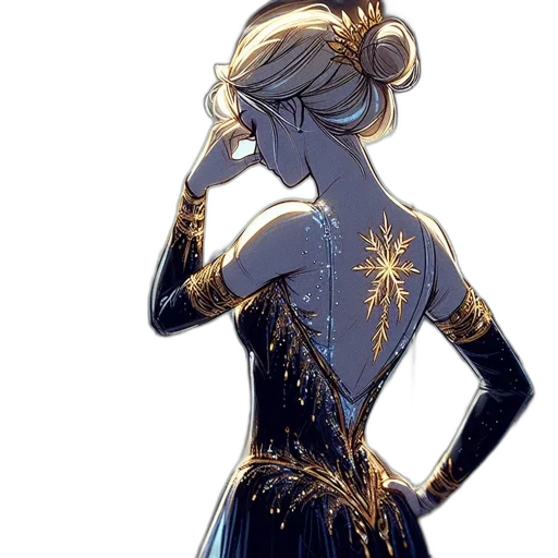 dress, crown, staff, jewelry, concept art, cartoon, fantasy art, comic book art transparent PNG cut-out