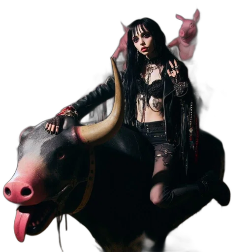 animal, concept art, cyberpunk, photorealistic, gothic-style, woman, wearing, all-black transparent PNG cut-out