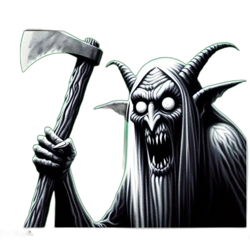 staff, creature, weapon, mask, concept art, fantasy art, comic book art, pixel art transparent PNG cut-out