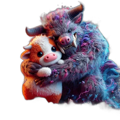 animal, creature, dragon, concept art, 3d render, outer space, two, primary transparent PNG cut-out
