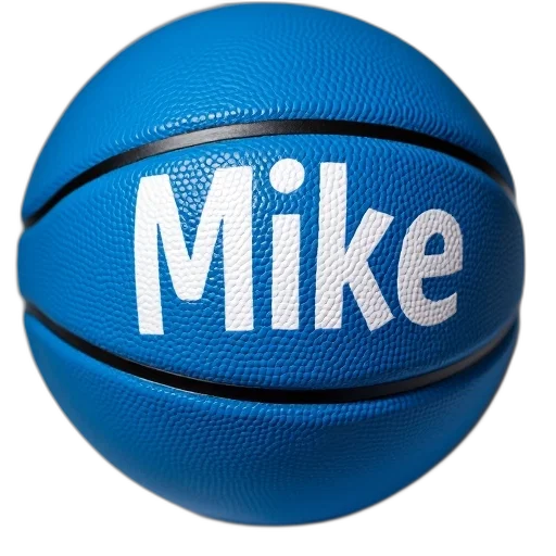 3d render, photorealistic, blue, basketball, word, mike, written, white transparent PNG cut-out