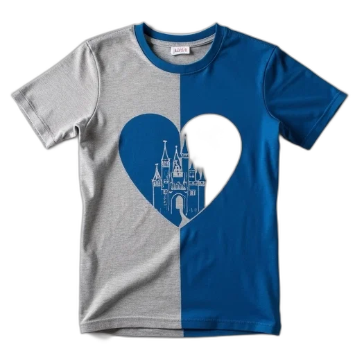 grey, blue, shirt, castle, design, left, side, heart-shaped transparent PNG cut-out