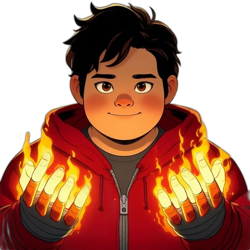 jacket, face, staff, concept art, cartoon, comic book art, pixel art, fire transparent PNG cut-out