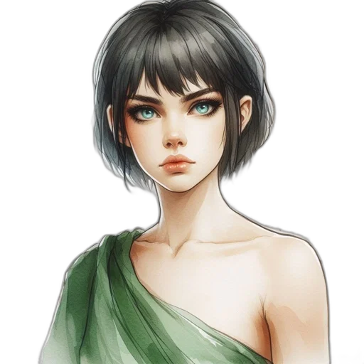dress, face, jewelry, fantasy art, concept art, photorealistic, watercolor, green transparent PNG cut-out