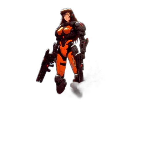weapon, robot, staff, jacket, pixel art, concept art, 3d render, comic book art transparent PNG cut-out