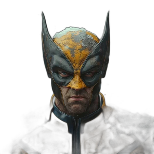 mask, face, jacket, staff, comic book art, concept art, fantasy art, photorealistic transparent PNG cut-out