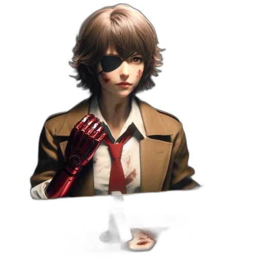 jacket, face, weapon, staff, concept art, pixel art, photorealistic, comic book art transparent PNG cut-out