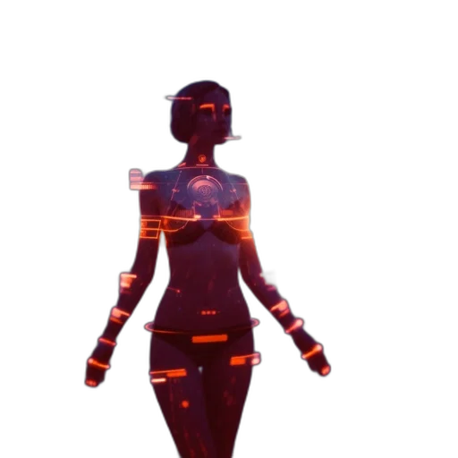 robot, dress, staff, jacket, cyberpunk, concept art, 3d render, pixel art transparent PNG cut-out
