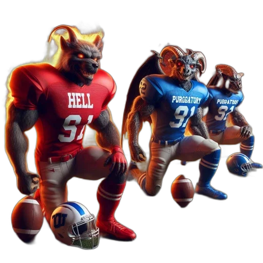 concept art, 3d render, three, anthropomorphic, creatures, one, hell, red transparent PNG cut-out