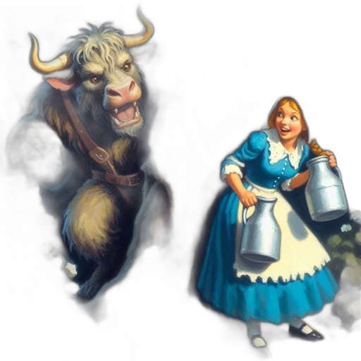 concept art, fantasy art, 3d render, photorealistic, mythical, scene, shows, minotaur-like transparent PNG cut-out