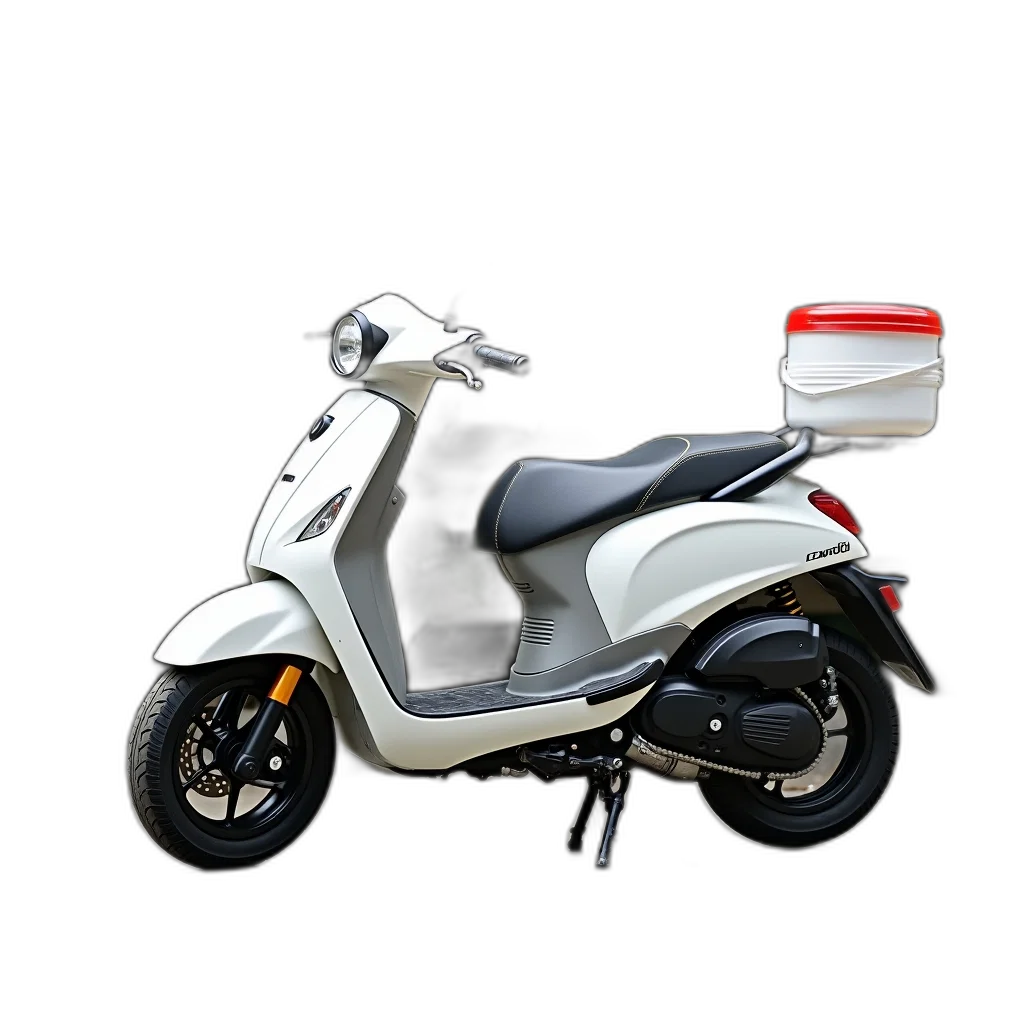 3d render, concept art, photorealistic, white, black, moped, seat, handlebars transparent PNG cut-out