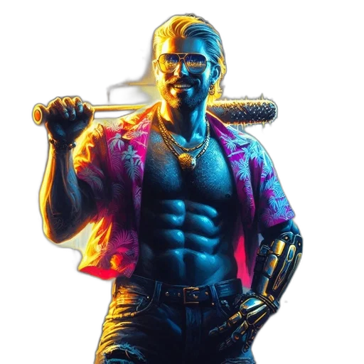 sword, weapon, jacket, robot, cyberpunk, concept art, comic book art, pixel art transparent PNG cut-out