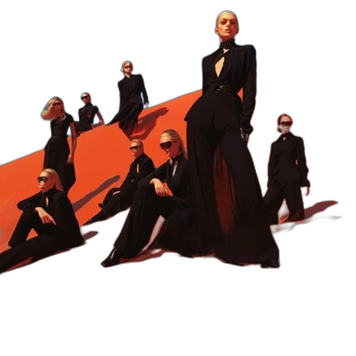 staff, concept art, comic book art, fire, red, group, women, black transparent PNG cut-out
