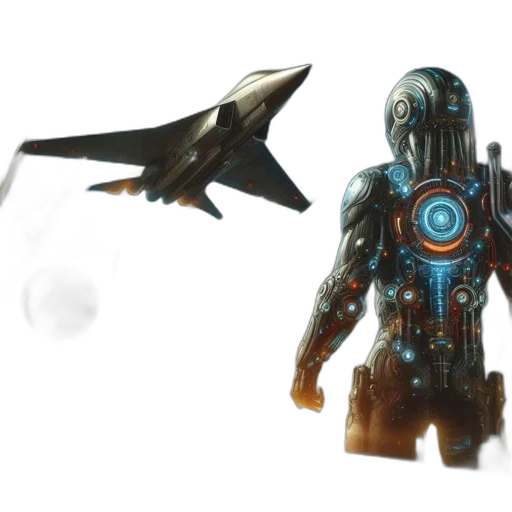 robot, weapon, creature, concept art, 3d render, fantasy art, comic book art, outer space transparent PNG cut-out