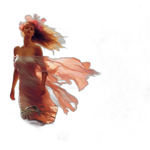 dress, hair, photorealistic, concept art, 3d render, fantasy art, underwater, earth tones transparent PNG cut-out