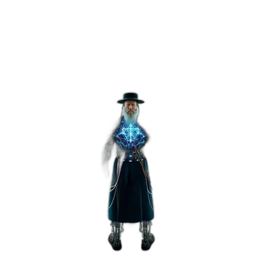 staff, hat, robot, sword, 3d render, concept art, cyberpunk, pixel art transparent PNG cut-out