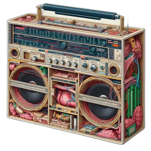 furniture, cyberpunk, elaborate, steampunk-inspired, contraption, combines, vintage, radio transparent PNG cut-out