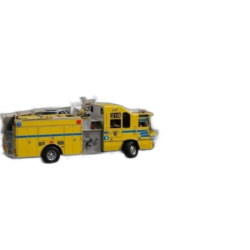 car, 3d render, yellow, fire, truck, driving, through, busy transparent PNG cut-out