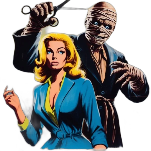 mask, staff, weapon, comic book art, concept art, underwater, night, vintage transparent PNG cut-out
