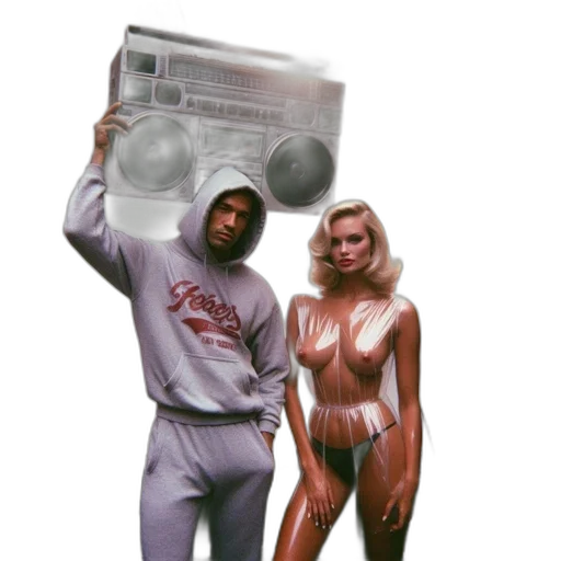 jacket, concept art, comic book art, vaporwave, pixel art, urban, scene, features transparent PNG cut-out
