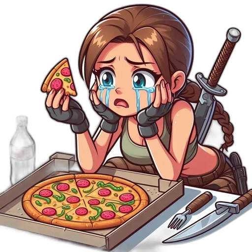 food, weapon, pixel art, comic book art, concept art, cartoon, distressed, woman transparent PNG cut-out