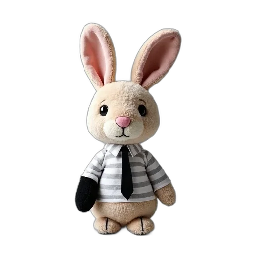 animal, 3d render, plush, toy, rabbit, white, grey, striped transparent PNG cut-out