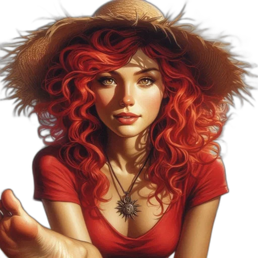 hat, jewelry, hair, face, fantasy art, photorealistic, comic book art, oil painting transparent PNG cut-out