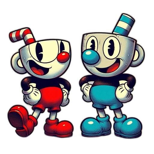 robot, pixel art, concept art, 3d render, cartoon, two, cup-like, characters transparent PNG cut-out