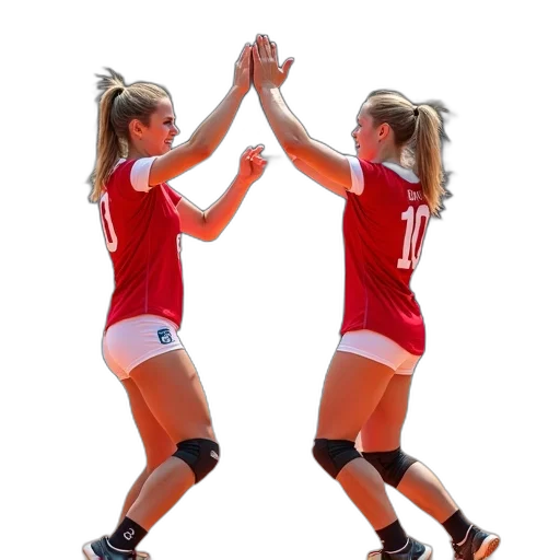 two, female, volleyball, players, standing, court, wearing, red transparent PNG cut-out