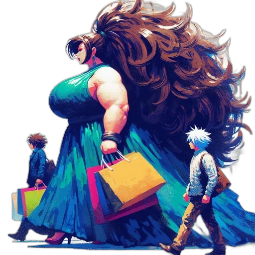 dress, hair, creature, concept art, comic book art, cyberpunk, fantasy art, colorful transparent PNG cut-out
